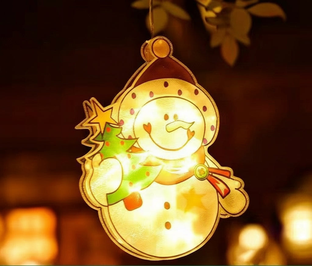 LED Suction-Cup Christmas Hanging Lamp – Santa & Snowman Holiday Window Light for Home Décor, Party Displays, New Year Celebrations & Xmas Gifts