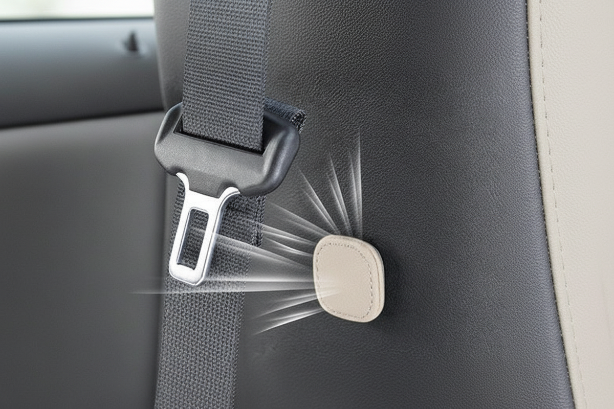 Magnetic Car Seat Belt Holder – PU Leather Safety Belt Limiter Clip Designed to Prevent Sliding, Falling and Uncomfortable Seatbelt Movement