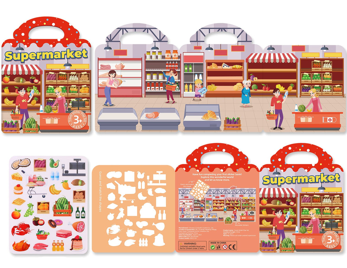 Reusable Sticker Activity Book - Montessori Travel Toy with Multi-Themed Bubble Stickers for Creative Learning