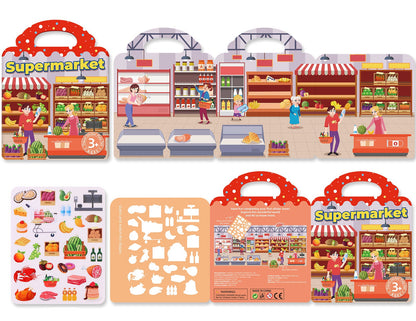 Reusable Sticker Activity Book - Montessori Travel Toy with Multi-Themed Bubble Stickers for Creative Learning