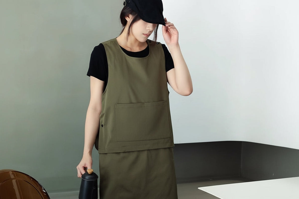 Waterproof Café & Kitchen Apron with Pockets – Stain-Resistant Detachable Work Vest for Baristas, Hairdressers, Catering & Home Chefs