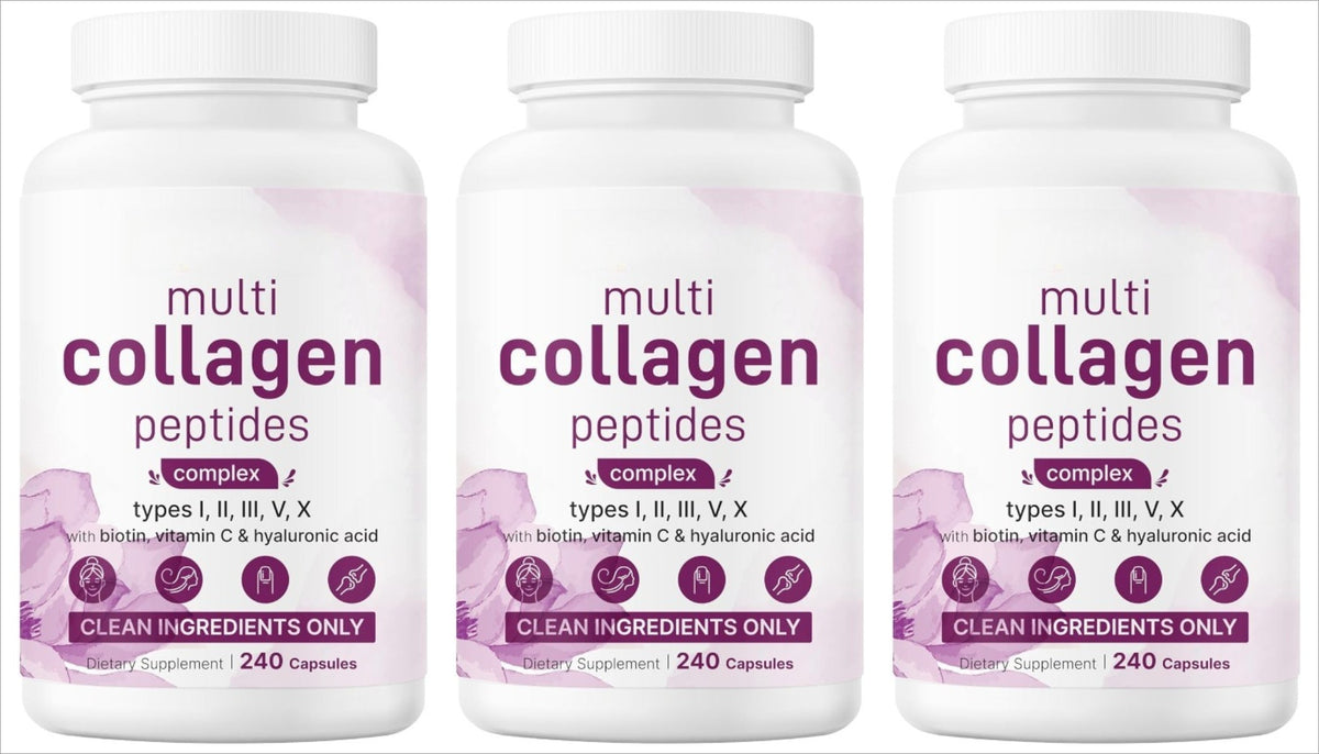 Multi Collagen Peptides Capsules – 240-Count Types I, II, III, V and X with Biotin, Vitamin C and Hyaluronic Acid
