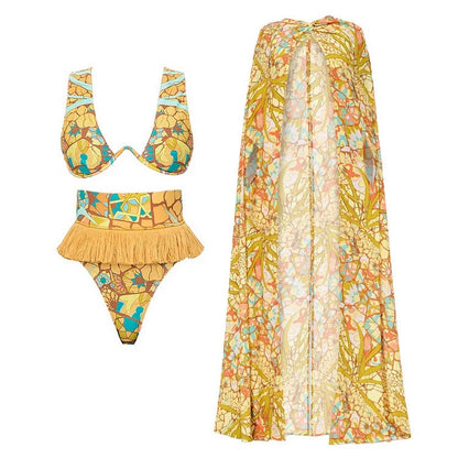 Tassel Print Bikini Set – Elegant Women’s High-End Swimsuit with Cross-Border Detailing, Stylish and Fashionable Summer Swimwear