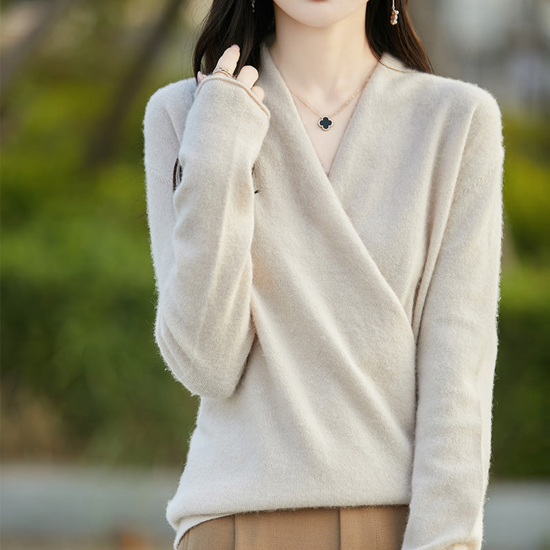 Women's  Merino Wool Cashmere Sweater – Thick Loose Fit Long Sleeve Pullover for Warm Autumn Winter Luxury and Everyday Comfort