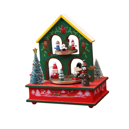 Rotating Christmas Music Sculpture – Tabletop Musical Ornament for Home or Office, Collectible Holiday Decoration with Christmas Tree and House Design