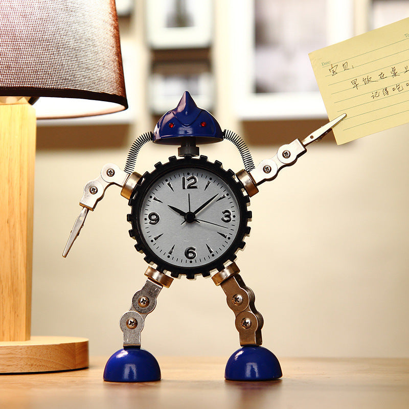 Robot Alarm Clock - Cute Metal Cartoon Desktop Clock for Kids, Students and Bedroom Decoration