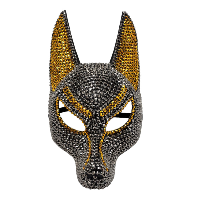 Luxury Rhinestone Wolf Mask – Sparkling Animal Half-Face Masquerade Accessory for Halloween, Costume Balls, Festivals and Dramatic Party Looks