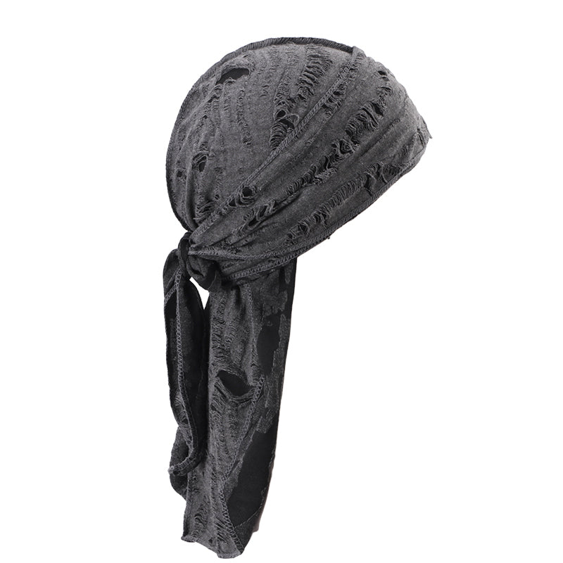 Vintage Hole Cotton Durag Headband – Long-Tail Pirate Style Bandana for Hip Hop Fashion, Cycling, and Trendy Urban Headwear