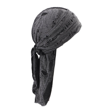 Vintage Hole Cotton Durag Headband – Long-Tail Pirate Style Bandana for Hip Hop Fashion, Cycling, and Trendy Urban Headwear