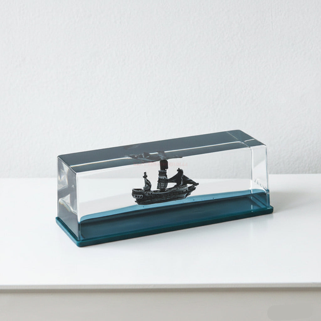 Ship Drift Bottle Decor - 3D Floating Boat Ornament with Liquid Motion Effect, Creative Home Desk Decoration