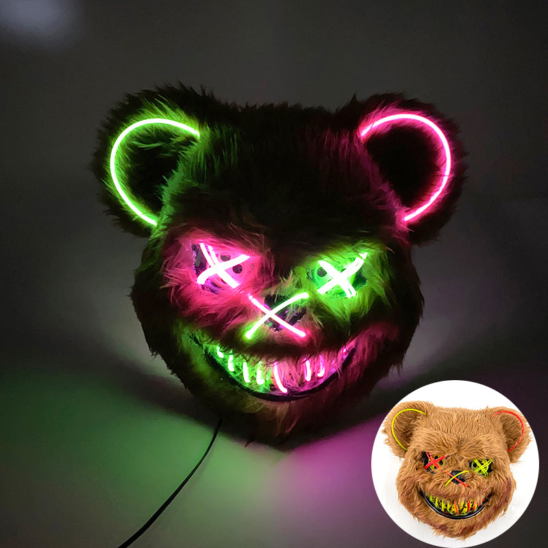 Glowing Bear Horror Mask - LED Light Up Scary Costume Mask for Halloween Cosplay Party Props