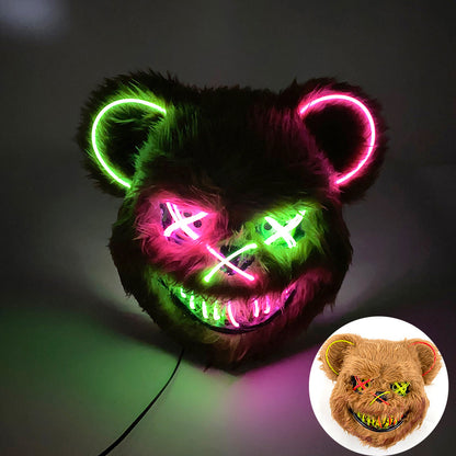 Glowing Bear Horror Mask - LED Light Up Scary Costume Mask for Halloween Cosplay Party Props