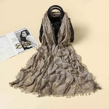 Vintage Ripped Punk Scarf – Distressed Tassel Cotton Linen Shawl for Y2K, Techwear, Tactical & Edgy Streetwear Fashion