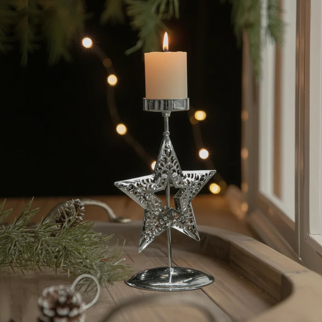 Metal Christmas Votive Candle Holder – Snowflake, Elk & Tree Tealight Lantern for Winter Table Centerpieces, Holiday Home Décor & Festive Ambience