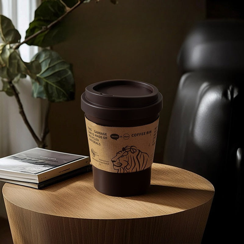 Coffee Cup Style Desktop Trash Can – Small Plastic Waste Bin with Lid for Home, Office and Bedroom Use