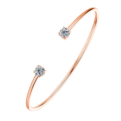 Moissanite Bangle – 2-Stone 5mm S925 Sterling Silver 18K Gold-Plated Diamond-Look Bracelet for Women, Party Jewelry, Special Gifts and GRA-Certified Style