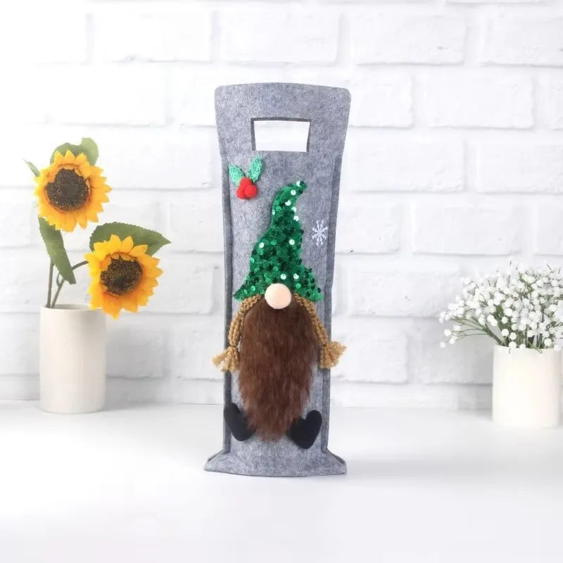 Christmas Gnome Wine Bottle Cover – Faceless Elf Bottle Bag Decoration for Home Holiday Parties, Christmas Table Décor Gift Accessory