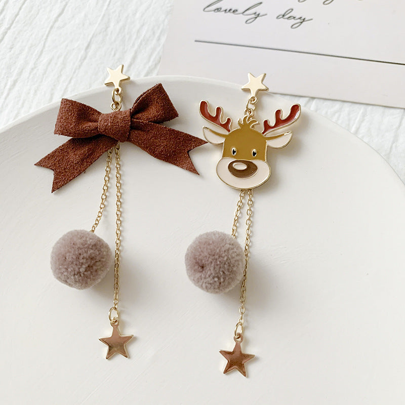 Red Ball Asymmetric Christmas Stud Earrings – Snowflake, Bell & Deer Zircon Holiday Jewelry for Women and Girls, Perfect Christmas & New Year Gift