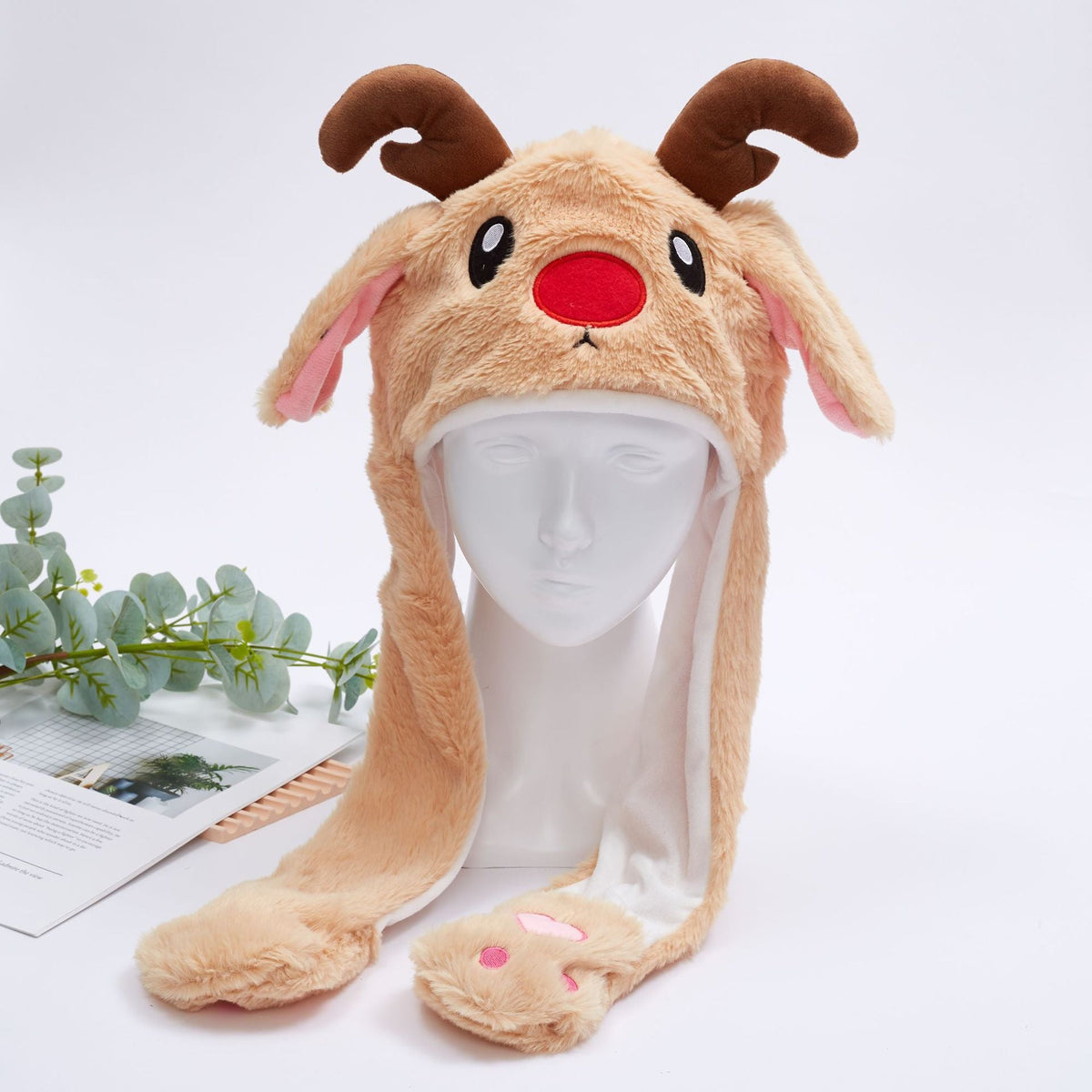 Plush Reindeer Christmas Hat – Cute Santa Antler Cap for Kids’ Holiday Parties, Cosplay Events & Festive Photo Shoot Accessories