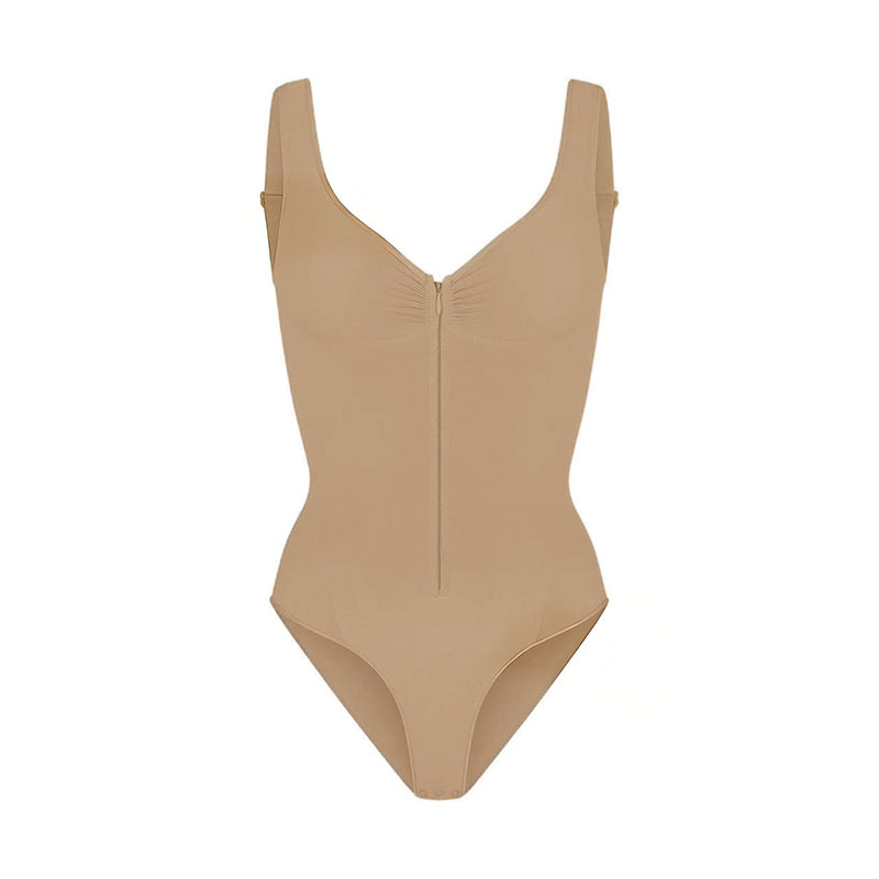 Sleeveless V-Neck Bodysuit – Slim Stretchy Zipper Tank Top for Women, Chic 2026 Spring Summer Parties and Elegant Everyday Styling