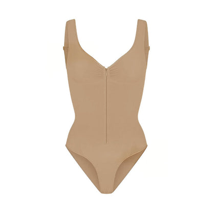 Sleeveless V-Neck Bodysuit – Slim Stretchy Zipper Tank Top for Women, Chic 2026 Spring Summer Parties and Elegant Everyday Styling