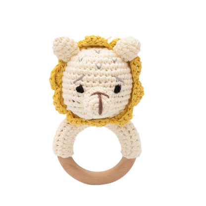 Crochet Bear Baby Rattle - Handmade Animal Teether Toy for Newborn Sensory Learning and Motor Skill Growth