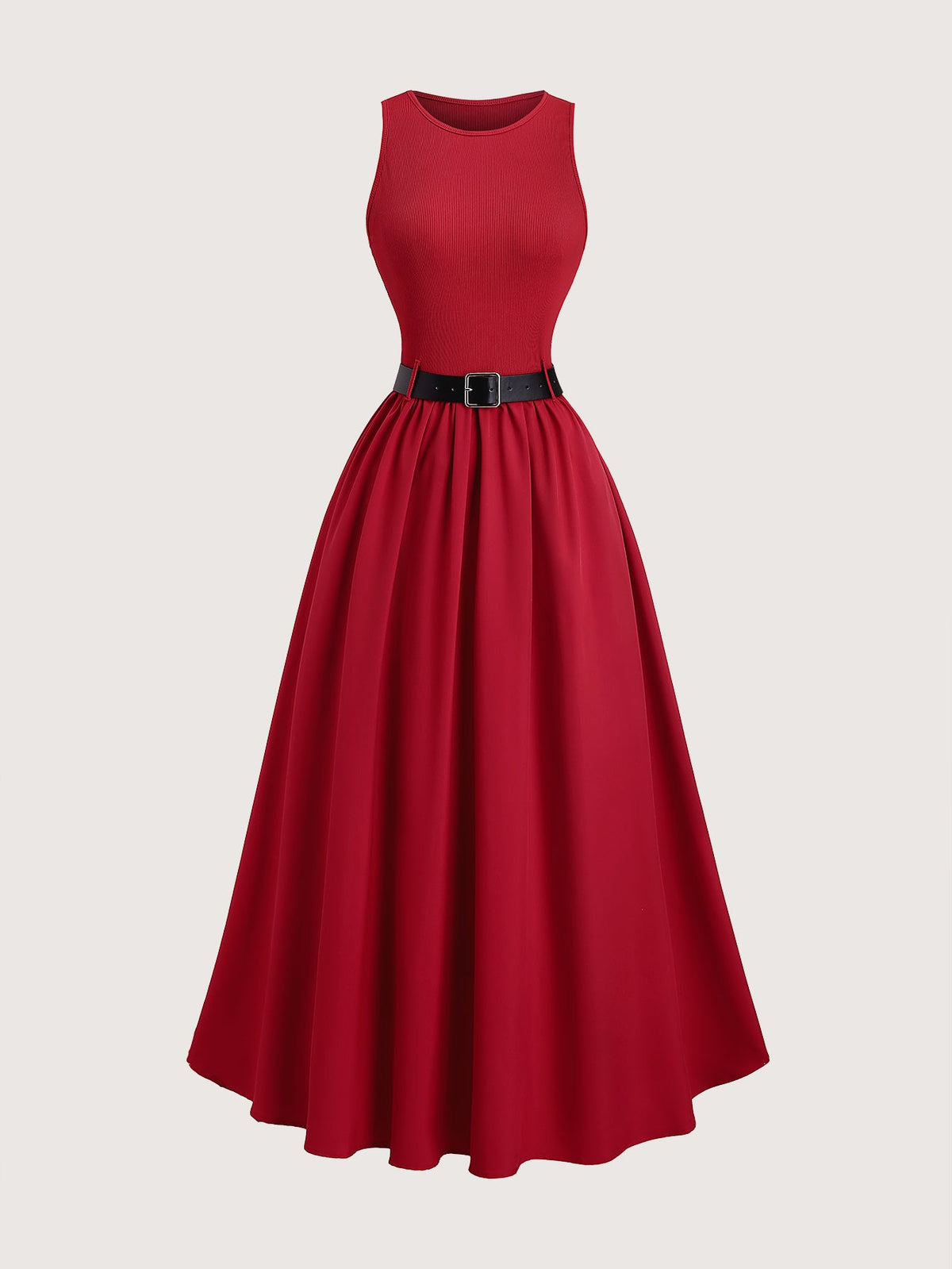 Women’s Summer Sleeveless Dress – Elegant Solid Color Casual Vacation Dress with Waist Belt for Romantic Outings, Parties and Everyday Wear