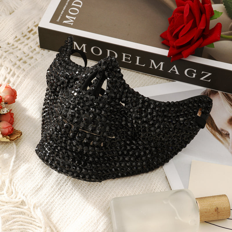 Rhinestone Cat Masquerade Mask – Full Crystal Feline Half-Face Costume for Halloween, Prom, Weddings, Themed Parties and Glamorous Photo Looks