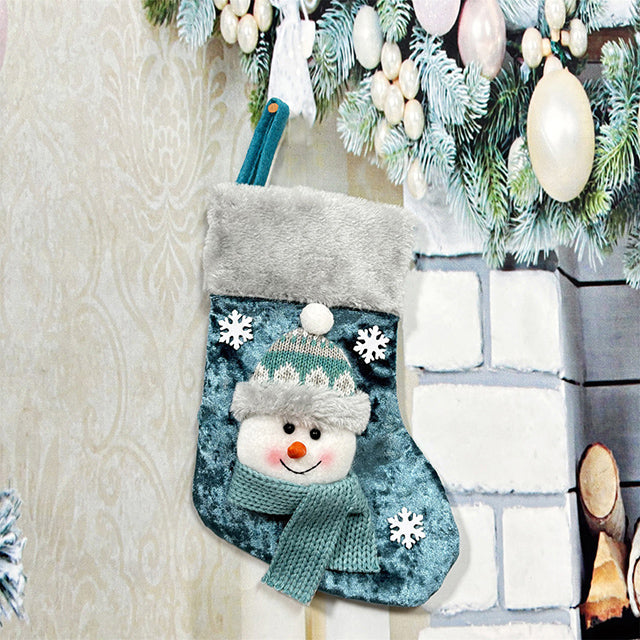Blue Christmas Socks Party Set – Reindeer, Santa & Snowman Doll Gift Bags for Holiday Parties, Xmas Decorations, Festive Supplies & New Year Gifts