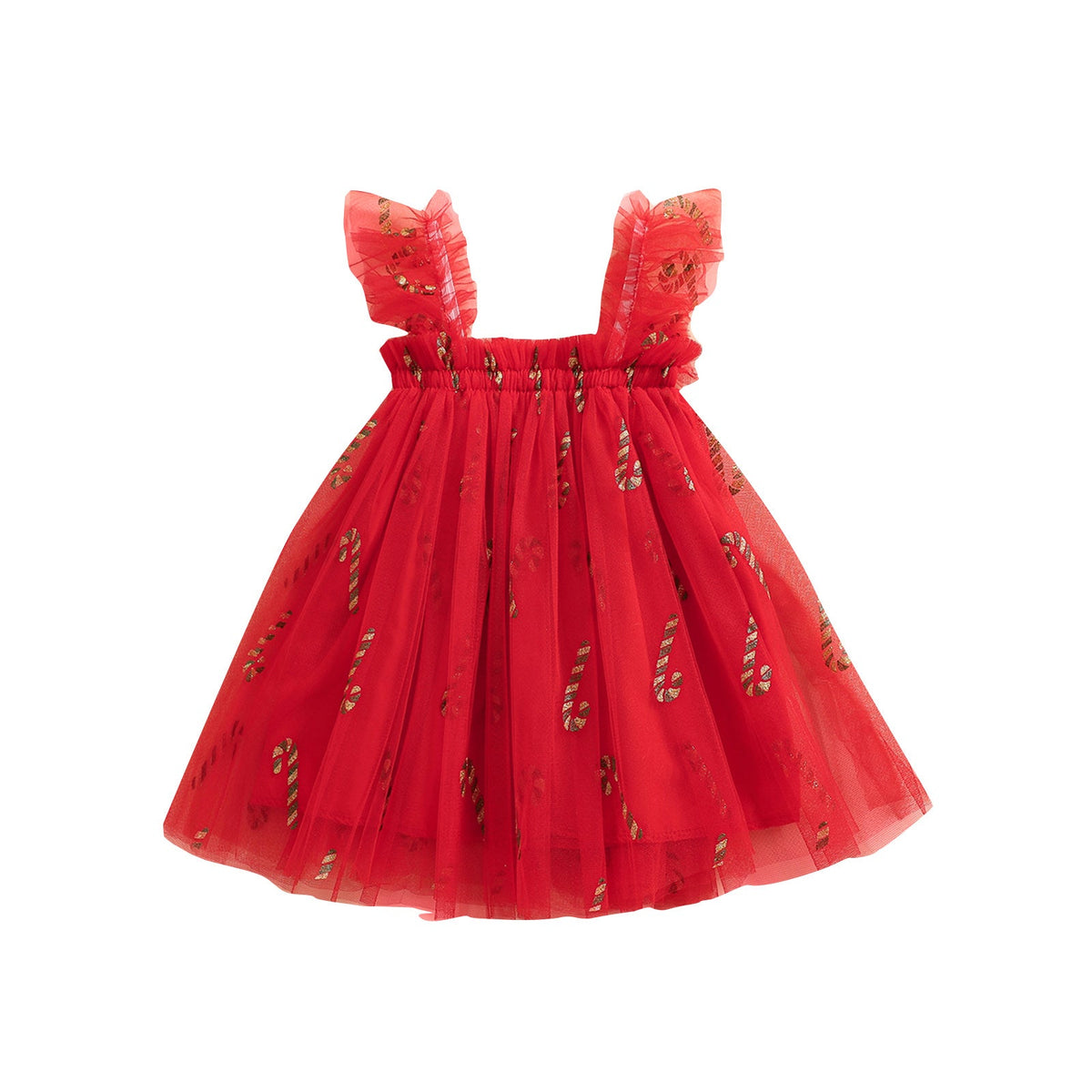 Girls’ Princess Mesh Tulle Dress–Sleeveless Candy Cane or Plaid Print Christmas Outfit for Toddlers, Infants & Holiday Parties