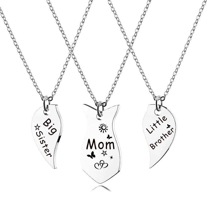 Mother Daughter Necklace Set - 3PCS Heart Matching Stainless Steel Pendant Jewelry for Mom Big Sister Little Sister Family Gift