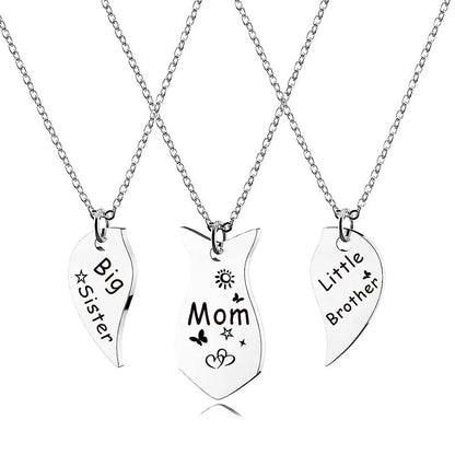 Mother Daughter Necklace Set - 3PCS Heart Matching Stainless Steel Pendant Jewelry for Mom Big Sister Little Sister Family Gift