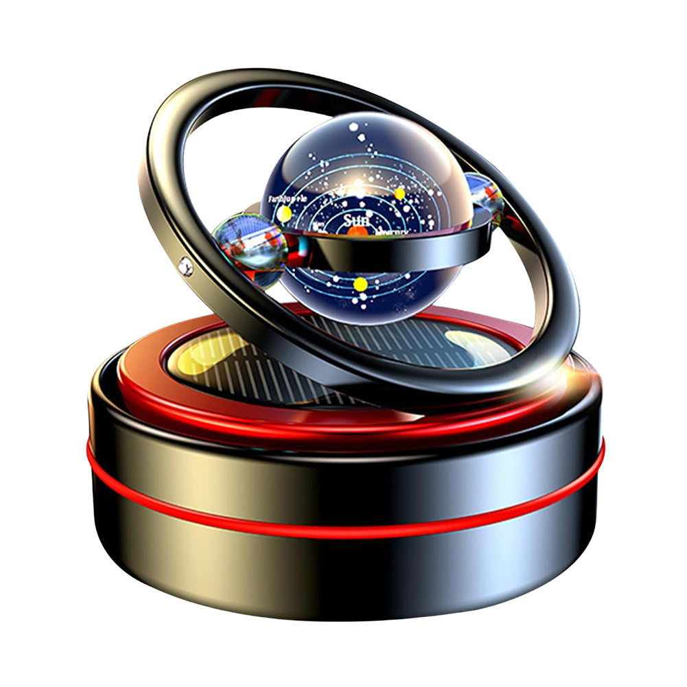 Solar Rotating Car Air Freshener – Aluminum Alloy Aromatherapy Diffuser with Auto Spinning Double Ring Interior Decoration