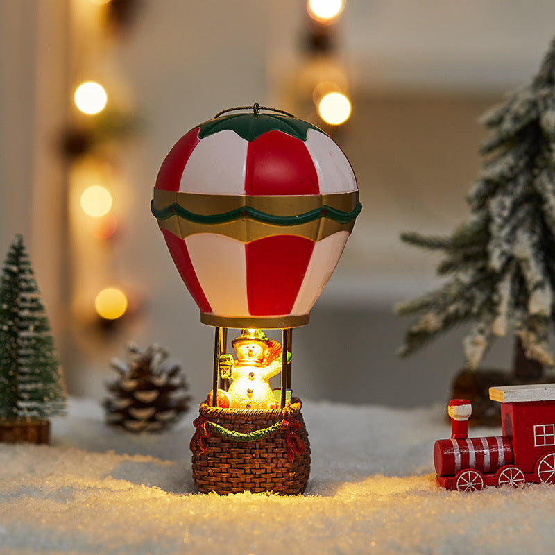Santa & Snowman Hot Air Balloon Ornament – LED Glowing Christmas Decoration for Bedroom, Tabletop & Festive New Year Home Décor