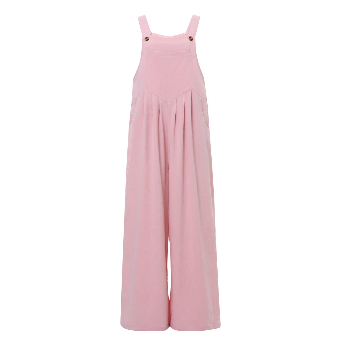 Women’s Loose Fit Jumpsuit – Trendy Solid Color Wide-Leg Suspender Overalls with Buttons & Pockets for Casual Streetwear Fashion