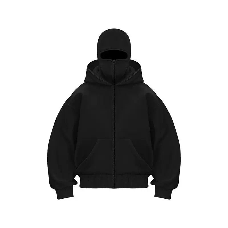 Unisex Windproof Double Hood Sweatshirt – Full Zip Loose Streetwear Coat for Autumn Winter, Casual Layering and Cold Weather Protection