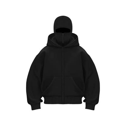 Unisex Windproof Double Hood Sweatshirt – Full Zip Loose Streetwear Coat for Autumn Winter, Casual Layering and Cold Weather Protection