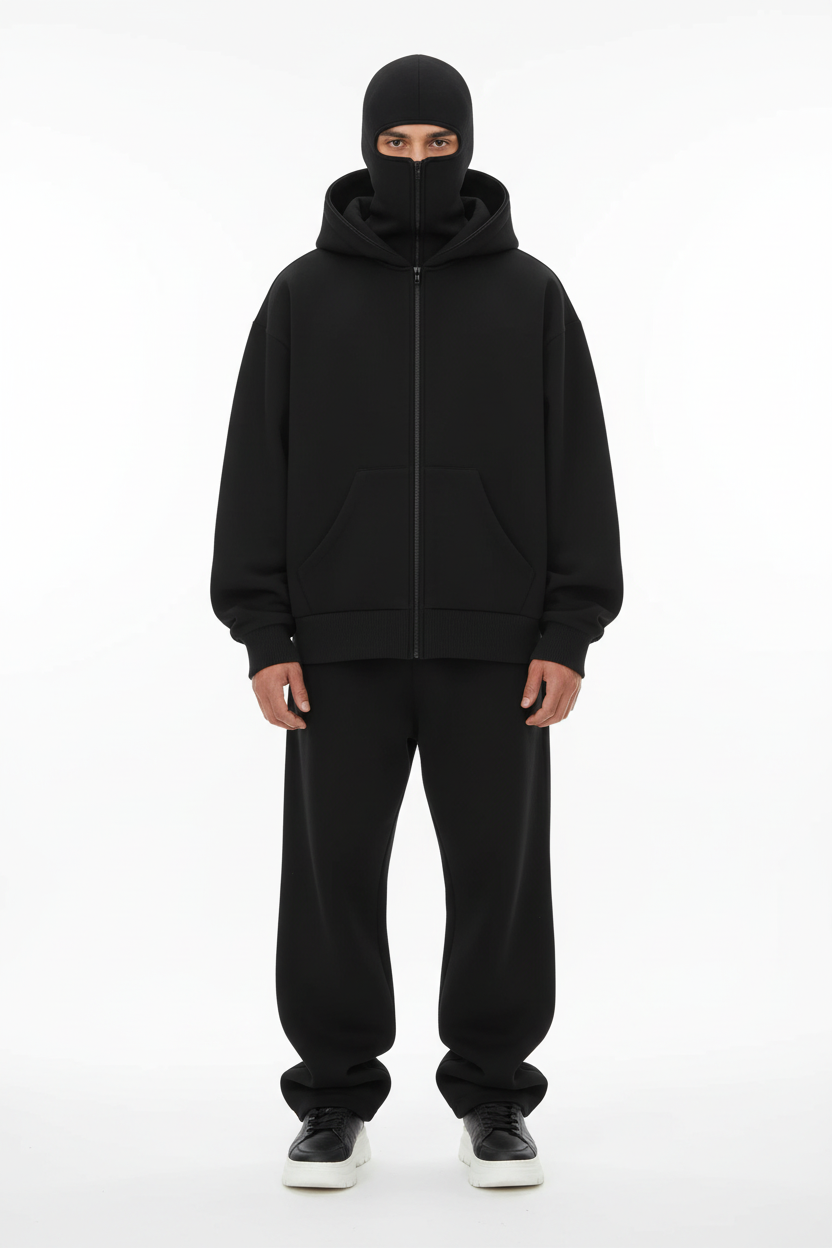 Unisex Windproof Double Hood Sweatshirt – Full Zip Loose Streetwear Coat for Autumn Winter, Casual Layering and Cold Weather Protection