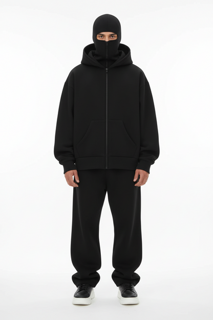 Unisex Windproof Double Hood Sweatshirt – Full Zip Loose Streetwear Coat for Autumn Winter, Casual Layering and Cold Weather Protection