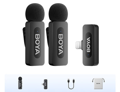 Wireless Lavalier Lapel Microphone – Rechargeable Noise-Cancelling Clip-On Mic for iPhone, Android, Camera, Live Streaming & Vlogging