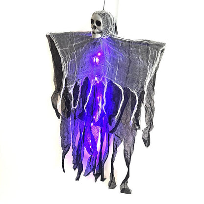 Lighted Hanging Ghost Decoration – Halloween Skull Skeleton Gauze Ornament for Gardens, Homes and Outdoor Party Scenes with Spooky Built-In Illumination
