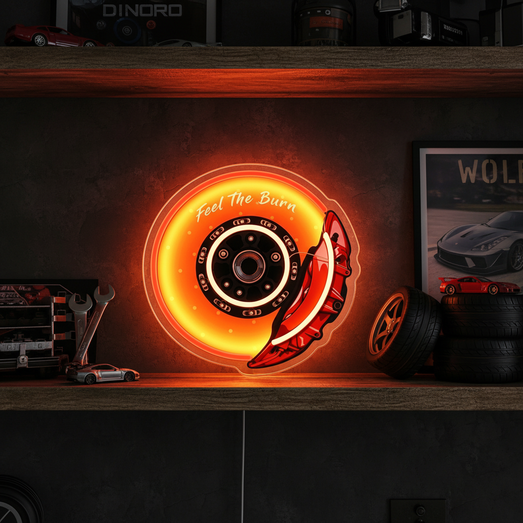 Brake Pads Neon Sign – USB LED Garage Wall Decor for Car Lovers, Racing Fans, Workshops, Bars and Man Cave Lighting