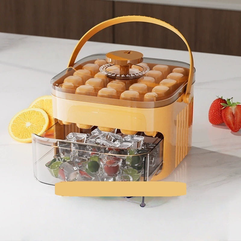 Double Layer Ice Cube Tray with Lid- Pull-Out Drawer with Handle for Easy Storage and Serving, Compact Kitchen Freezer Gadget