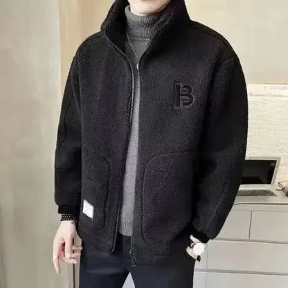 Men’s Thick Faux Wool Jacket – Cashmere Cotton Winter Coat for Casual Sportswear, Warm Daily Outfits, Holiday Season Fashion, Christmas Sale Style