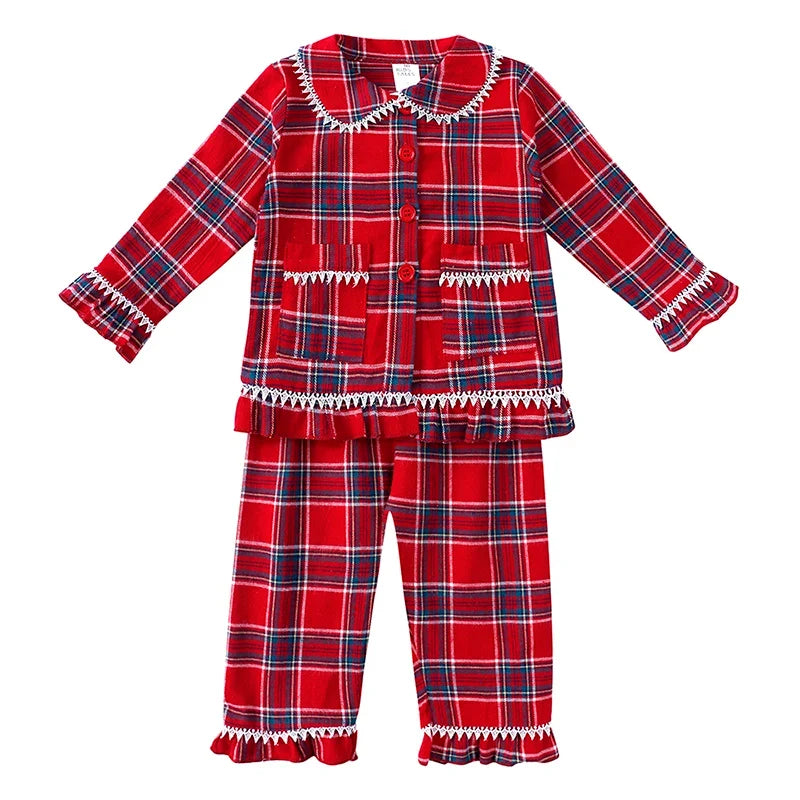 Kids Tales Christmas Pajama Set – Classic Red Velvet and Plaid Family Matching Outfits for Toddlers, Boys, and Girls Holiday Clothing