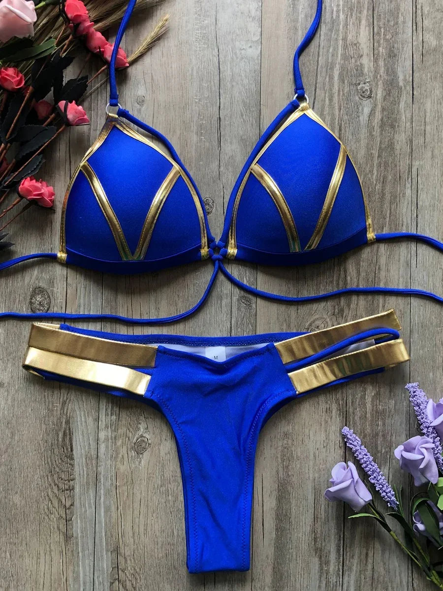 Halter Push-Up Brazilian Bikini Set – Bandage String Swimsuit for Women, Sexy Two-Piece Beachwear for 2025 Trends