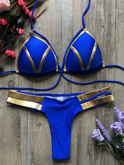 Halter Push-Up Brazilian Bikini Set – Bandage String Swimsuit for Women, Sexy Two-Piece Beachwear for 2025 Trends