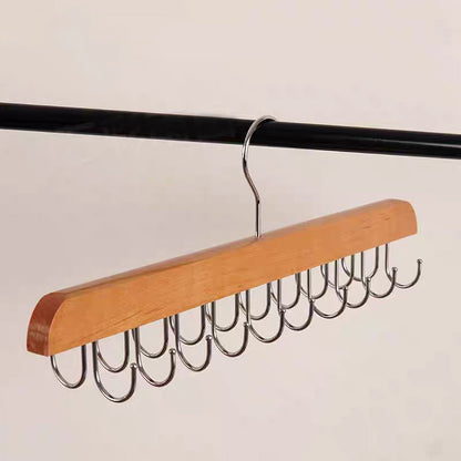 Wooden Tie and Belt Hanger - Closet Bar with 14 or 20 Hooks for Ties, Belts and Scarves