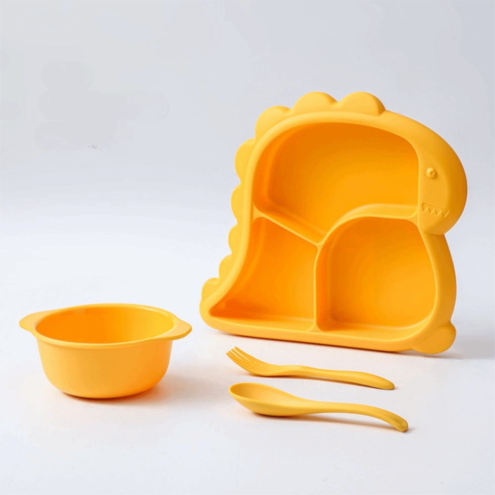Dinosaur Baby Dinnerware Set – Cute Feeding Bowls, Plates, Forks and Spoons for Toddlers Learning Independent Eating