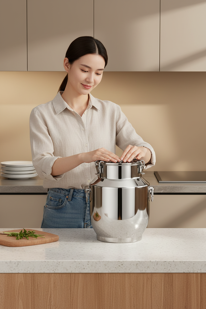Airtight Stainless Steel Rice Canister – Large-Capacity Anti-Corrosion Food Storage Bin with Lid for Rice, Tea, Grains and Kitchen Organization